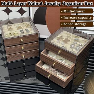 Multi-Layer Walnut Jewelry Organizer Box Drawer Design Jewelries Storage Case Simple Style Storage Organizer