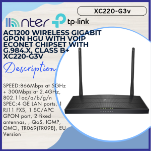 TP-LINK Tplink AC1200 Wireless VoIP XPON Wifi Wi-Fi Router Dual Band 1.2Gbps 1167Mbps 4x Gigabit LAN 2 Antenna XC220-G3v