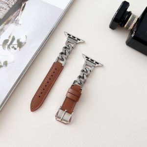 VUAERANG Stylish Metal Leather Wristband for Apple Watch Ultra 2/1 Series 9/8/7/SE/6/5/4/3/2/1 Lady Bracelet Strap for i Watch 49mm 45mm 41mm 44mm 40mm 42mm 38mm Accessories