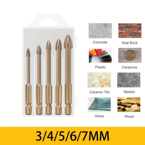 🔥【SG READY STOCK】🔥5Pcs Drill Bits 3/4/5/6/7mm Cross Hex Tile Bits Universal Glass Ceramic Concrete Hole Op Cerener Alloy