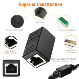 KONEKTOR SAMBUNGAN ETHERNET RJ45 HITAM FEMAIL TO FEMAIL CAT7 CAT6 CAT5E CAT5