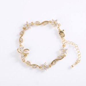 JON09 Flower Leaf Branch Link Flowers Bracelet Adjustable Multicolor CZ Crystal Bracelet Exquisite Gold Plated Copper Chain Bracelet Womens