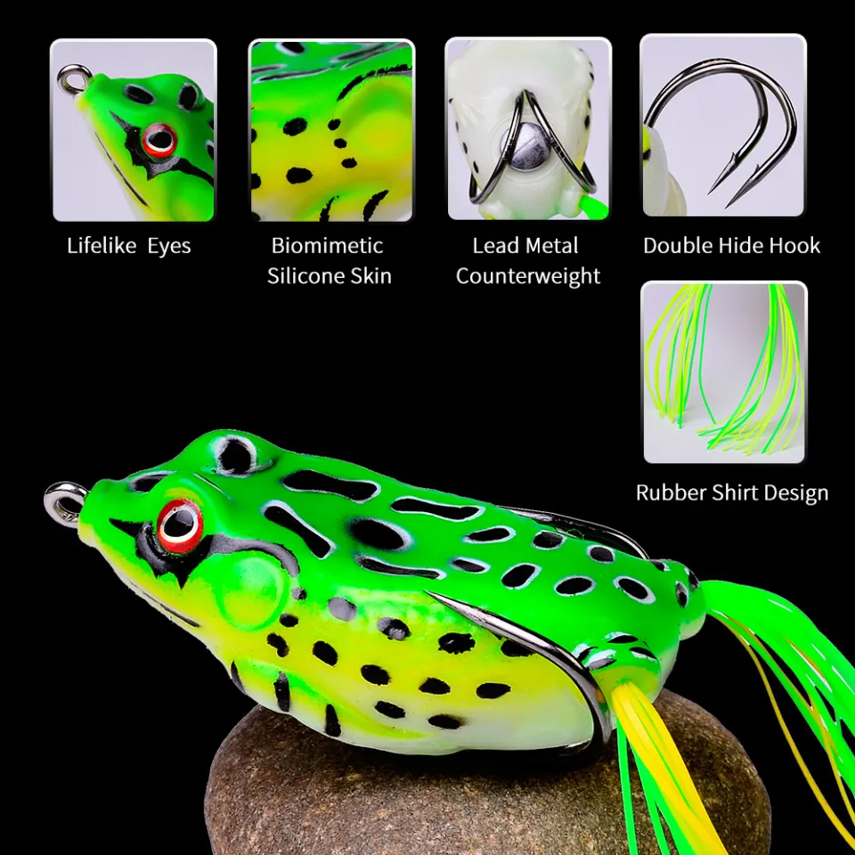 PROBEROS TopWater Kit 1PC 13G 17.5G Frog Lure bionic baits Fishing Soft  Frog Lure Casting Frog Jump Frog 3D Eyes Double Hook Fishing Gear Silicone  Spinner Mancing FR030