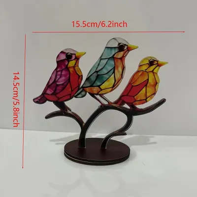 New Stained Birds on Branch Desktop Ornaments Double Sided Multicolor Bird Series Acrylic Ornaments Home Decorations