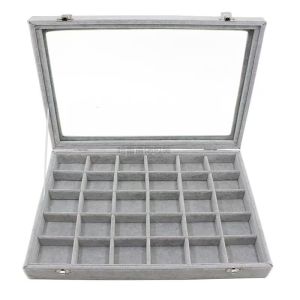 Jewelry Organizer Tray with Clear Lid 24 Grid Velvet Drawer Insert Jewelry Storage box with Glass lid Display Case Store Showcase Holder with Lock Gifts for Women