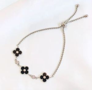 Gelang Emas Titanium Wanita Gelang Tangan Clover Kristal Berlian Gelang Perhiasan Mewah
