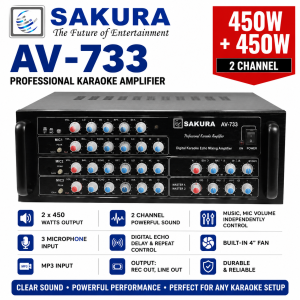 Sakura AV-733 Professional Karaoke Amplifier 450W x2 2 Channel Audio Amplifier