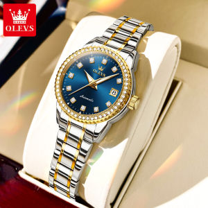 【3 years warranty】OLEVS Automatic Watch For Women Luxury Diamond Dial Waterproof Original 2024 New Sale Mechanical Movement Sapphire Mirror Luminous Calendar