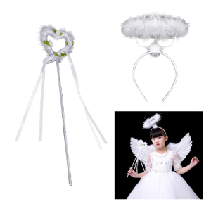 2Pcs Halloween Angel Cosplay Costume Accessories Angel Halos Headband and Magic Angel Wand Angel Costume White Gift