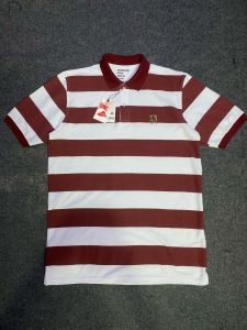 Polo Shirt Pria Motif Garis Garis Gaya Bisnis Lengan Pendek