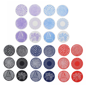 Heatproof Silicone Coasters 9.6cm Round Printed Pattern Cup Mat Heat Insulated Pad for Home Use Table Protectors