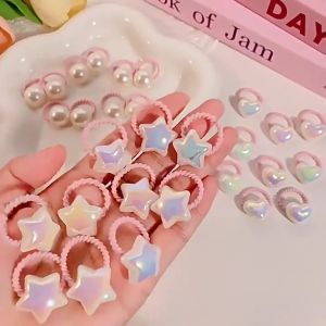 Ikat Rambut Mutiara Kanak-Kanak ✨ Pearl Hair Tie Cute Heart Star Elastic Hair Rope Ponytail Hair Accessories