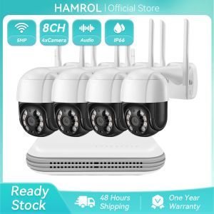 Hamrol 4CH NVR 5MP Wireless PTZ Camera Outdoor CCTV System Audio Record P2P Wifi IP Security Camera Set Video Surveillance Kit NVR Set