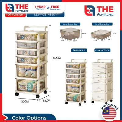 THE L32/64cm (4-8 Layers) Multipurpose Storage Trolley Rack Drawer Storage Cabinet With Wheels