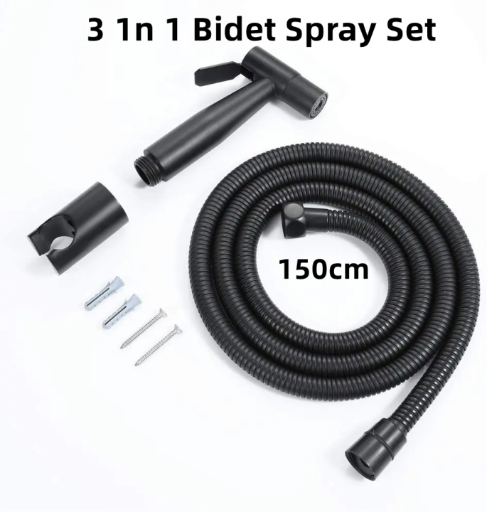 3 in 1 Black Bidet Spray Set with Holder & 1.5m Hose & Handheld Water ...