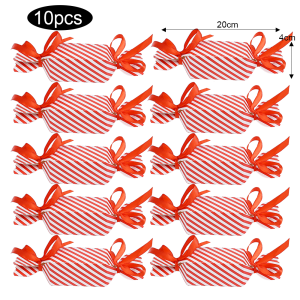 10Pcs/set Christmas Red White Striped Candy Box with Ribbon Merry Christmas DIY Candy Chocolate Cookie Packaging Paper Box Christmas Wedding Party Supplies