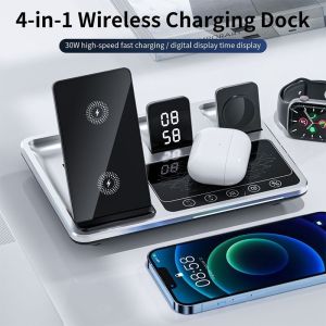 Wireless Charger Dock Charging R11 Auto Lift 4 in 1 Support Kompatibel Untuk Device IOS Iphone Samsung Infinix Xiaomi Oppo Vivov Khusus hanya yang support Wireless Charger Apple Watch iwatch Airpods Buds Live Oppo Air Freebuds Automatic time