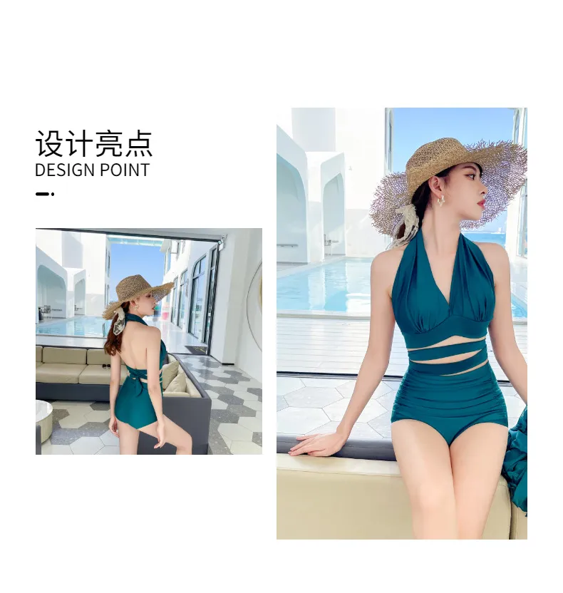 ✆﹍❈Korean ins solid color bikini, small breasts gathered, sexy, slim, thin, big  breasts, three-point