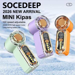 SOCEDEEP Kipas Mini USB Fan 100 SPEED Adjustment X699 Digital Display Rechargeable Mini High Speed Kipas With Light for Summer Outdoor Transparent Mini Handheld Fan