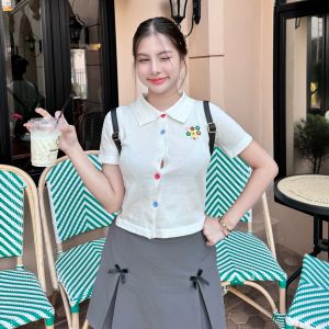 🌈MesubShop🌈เสื้อยืดคอปกแต่งกระดุมสี ผ้าไหมพรมยืดเยอะม้ากก 💖  รุ่น โซล่าเซลล์ B-012-1-BB