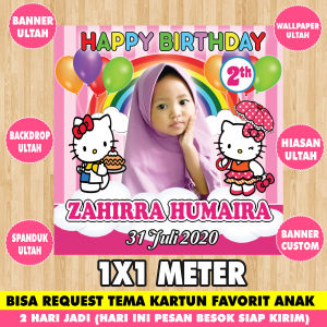 Banner Backdrop Ulang Tahun Anak Custom Gambar 1 x 1 Meter - Spanduk Banner Ultah Foto Anak - Background Ulang Tahun - Wallpaper Ultah - Perlengkapan Pesta - Hiasan Ultah