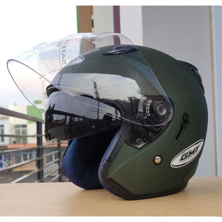 HELM HALF FACE DOUBLE VISOR GMT ARMY DOFF Paling laris Lazada Indonesia