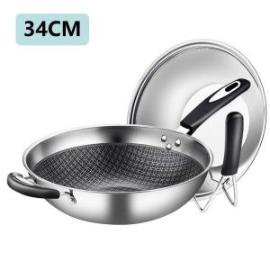 UPGRADED Sampinlais Original 304 Stainless Steel Honeycomb Non-stick Wok 34cm with cover 304 34cm