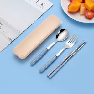 FF Set Alat Makan 3 Buah Sumpit Garpu Sendok Baja Tahan Karat/Alat Makan Perjalanan Alat Makan Portabel COD