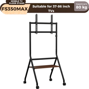 FANTASY High Quality Brateck FS350MAX Mobile TV Floor Stand 37–86 Inch Adjustable Heavy Duty Rolling TV Cart with Lock Wheels Universal VESA Compatible Supports up to 80kg Stable Steel Frame Design