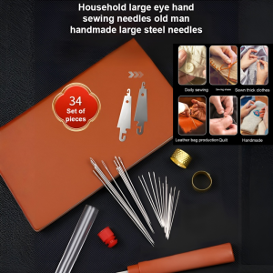 【超值34件套】大眼钢针缝纫工具套装 Sewing Tools Set Big Nose Steel Needles Hand Sewing Needles Slim Sewing Set Beginner Sewing Supplies Travel Sewing Emergency Kit Complete Needle Threader Set 34-Piece Set Portable