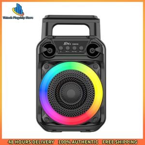 Vktech Portable Bluetooth Speaker with Microphone RGB Lights for Karaoke Indoor Outdoor and Party Use