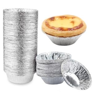 100PC Disposable Aluminum Foil Tart Pans Heat Evenly Non Toxic No Odor for Home Baking Egg Tart Cake