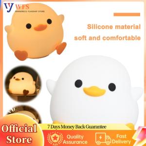 【Flagship】 Silicone Duck Pat Night Light Dimmable Bedside Lamp Eye Caring Atmosphere Light 7 Light Colors Cute Nursery Nightlight USB Rechargeable for Desk Decor