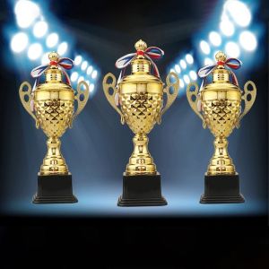 WAPKTY Large Size Metal Trophy Height 33cm Gold Color Gold Trophy Creative Award Metal Model Competition Trophy Soccer Competition