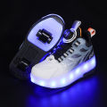 Sinered Two-Wheel Invisible Walking Shoes USB port rechargeable Two-Wheel Boy‘s Girl's Sports Roller Skating Shoes Double-Wheel Deformation Skating Shoes with Wheels. 