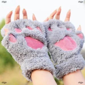 [COD] dfgje Lovely Plush Cat Claw Paw Gloves Plush Mittens Warm Soft Plush Short Fingerless Fluffy Bear Gloves Costume Half Finger Gloves