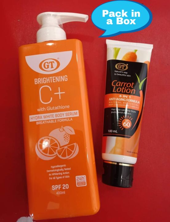 gt brightening c with glutathione lotion NEW 500ML C+ HYDRA WHITE BODY SERUM and GT CARROT Cosmos Carrot Body Cream - Lazada Best Liposomal Glutathione for