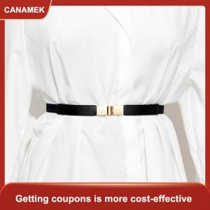 【CANAMEK】 Da Dây thắt lưng cho phụ nữ ăn mặc áo sơ mi tráng trang trí phụ kiện eo con dấu đàn hồi Vàng khóa thời trang tất cả các trận đấu mỏng vành đai