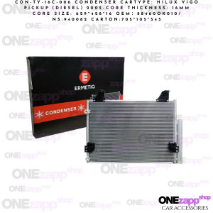 Ermetiq CON-TY-16C-006 Condenser for Hilux Vigo Pickup Diesel 2005 Core Thickness 16mm OEM 88460GK010/ NS:940082