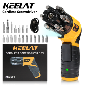 KEELAT KSBS04 Cordless Electric Screwdriver Adjustable Shape Torque Speed with 6 Quick change Bit