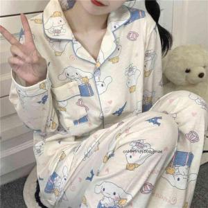 2Pcs New Kawaii Cinnamoroll Cartoon Pajamas for Women Spring Autumn Long-Sleeved Trousers Home Wear Student Suit Holiday Gift