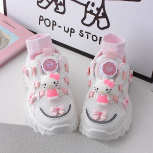 Christmas gifts Halloween Hello Kitty Girls Cartoon Twist Button Sneakers Sanrio Kuromi Spring Autumn New Anime Kawaii  Mesh Shoes kids Soft Bottom Shoes