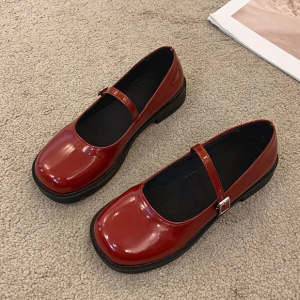 1.2 Inch France Sweet Mary Jane Shoes Chunky Heels Leather Round Toe Low Heels for Women girls college-style flat leather shoes round toe doll shoes