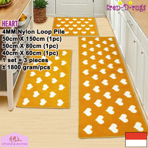 Tren-D-rugs Karpet Keset kaki love alas lantai dapur kamar tidur ruang tamu lorong panjang runner anti slip murah 1 set isi 3pcs - 50 cm x 150 cm (1pc) + 50 cm x 80 cm (1pc) + 40 cm x 60 cm (1pc) - NMs