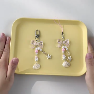 Versatile Shell Keychain Star Shells Pearls Charm Pendant Phone Strap Keychain for Backpack and Car Keys Decoration