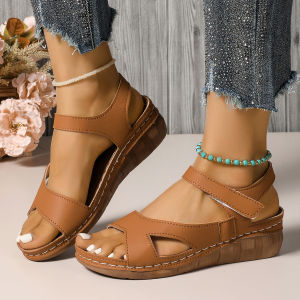 [Free Shipping] Plus-Size WomenS Shoes Featuring A Magic Strap Design Lightweight And New Styles Of Floral-Patterned Thick-Soled Fashionable Sandals