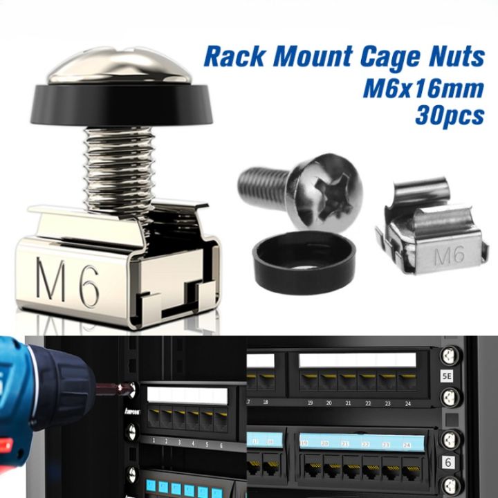 【FREE SHIPPING】30pcs M6 x 16mm Rack Mount Cage Nuts M6 Screwnuts For Server Rack Mount