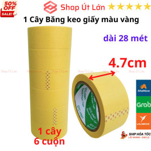Băng keo giấy màu vàng rộng 4.7cm dài 28 mét mỗi cuộn lõi giấy 3mm - 1 cây có 6 cuộn - Shop Út Lớn