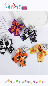 Halloween Bowknot Skull Hand Shape Hair Claw Ponytail Woman Headwear Female Hair Clip Spooky Carnivals Party Hair Claw