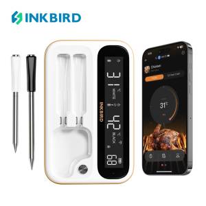 INKBIRD INT-12-BW Wireless BBQ Meat Thermo-meter Smart Bluetooth WiFi Dual-mode Long Short Probe Combo Waterproof and Dishwasher Washable
